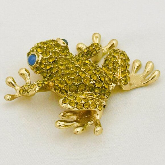 Pet Friends Gold Tone Frog Brooch Pin With Blue Eyes - Picture 5 of 7